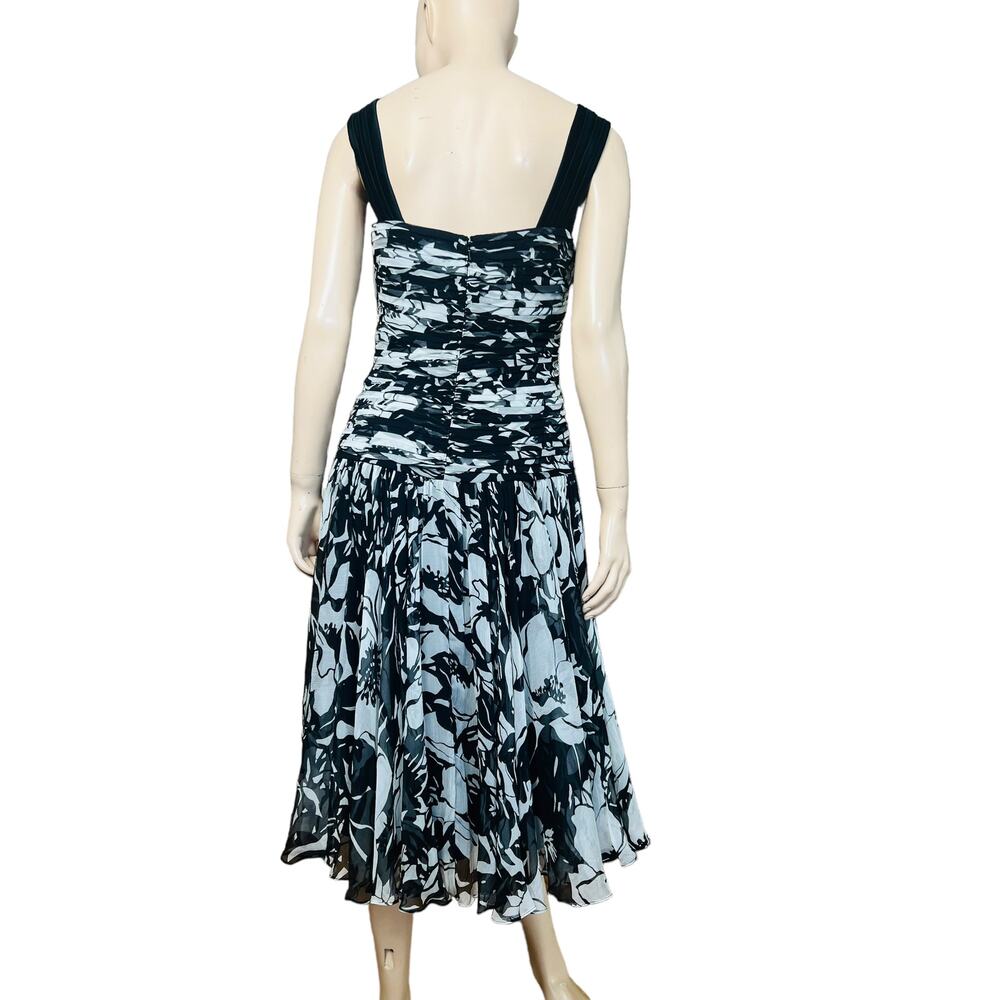 Tadashi Shoji NEW Collection 100% Silk Midi Black and White Dress Size 10 - Picture 4 of 14